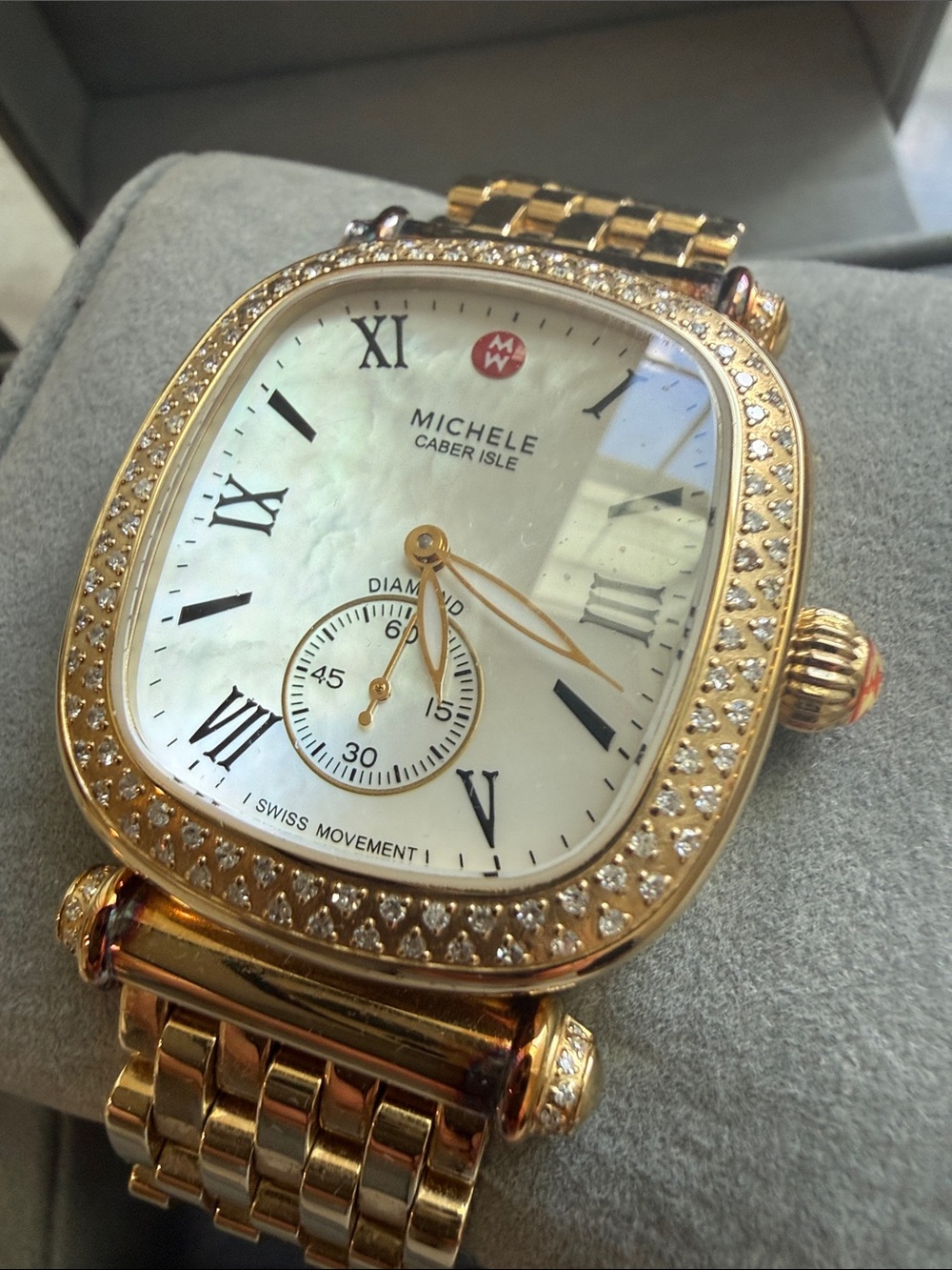 Michele Gold-Tone Diamond Bezel Mother-of-Pearl Dial Women's Watch